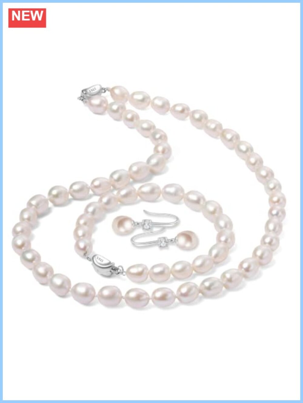 8-9mm Freshwater Baroque Pearl Necklace Bracelet Earrings Set 925 Sterling